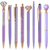 3-9pcs Purple/Rose Golden Metal Ballpoint Pen Stationery Set Pearl Quicksand Crown Love Artificial Diamond,School&Office Supply