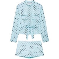 Summer women's slim fit round neck long sleeved polka dot shirt style jacket low waist mini pocket shorts set