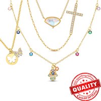 Gold Series 925 Sterling Silver Guardian Hand Butterfly-Shaped Openwork Aurora Crystal Necklace Elegant Party Accessories