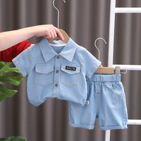 Kleinkind Sommer Baby Jungen Kleidung passt Kinder Denim Revers Kurzarm Tops Shorts 2 teile/satz Säugling Casual Outfits Kinder Trainings anzug