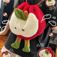 Cartoon Cute Apple Shoulder Plush Computer Bag Apple Drawstring Backpack Backpack Large Capacity Backpack Christmas Gift