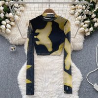Fashionable Tie-dye Round Neck Long-sleeved T-shirt Mesh Print Casual Versatile Sun Protection Personalized Elegant Pullover