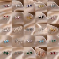 925 Sterling Silver Earrings for Women Heart Bow Mouse Star Moon Squar Fashion Jewelry For Mother's Day Gift