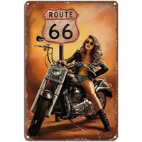 Vintage Route 66 Motorcycle Metal Wall Art Sign - Retro Tin Plaque with Classic Chopper Design, 11.81inch, Perfect for Dorm, Ba