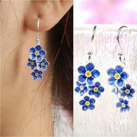 Vintage Romantic Handmade Floral Silvery Hook Earrings for Women Fashion Temperament Banquet Festival Jewelry Accessories Crafts
