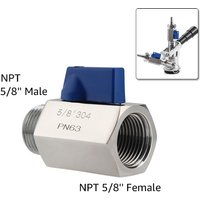 304 Stainless Steel Mini Ball Valve,5/8'' NPT Threaded Shut Off Valve Switch for Homebrew Beer Keg Coupler & Magnetic Drive Pump