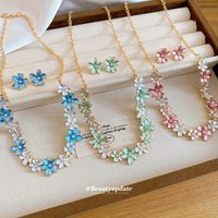 new Huano brilliant spray paint zircon flower necklace stud earrings set fresh and sweet wind exquisite design jewelry women