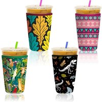 Reusable Iced Coffee Sleeves Suitable for 16-32oz Printed Pattern Neoprene Cup Cover Heat Preservation Iced Coffee Sleeves
