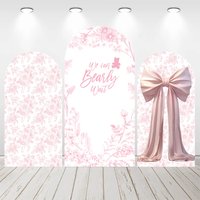 Mehofond Custom 2-Sided Pink Flower Pattern Bow We Can Bearly Wait Baby Shower Party Cover Chiara Arch Background Decor Backdrop