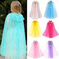 Girl Princess Party Accessories Cloak Elsa Costume Cape Rapunzel Aurora Sequins Tulle Halloween Mantle