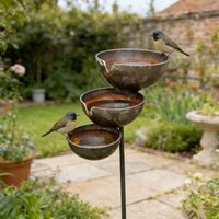 3-Layer Garden Feeder with Metal Stake Rain Catcher Bird Bath Bird Bath and Feeder for Outdoors Garden Patio Yard Lawn Decor