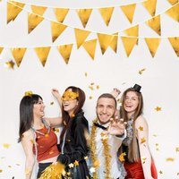 Golden Triangle Pennant Banner-shiny gold Bunting Garland for Wedding,Graduation, Anniversary,Bachelor Party Decorations (1Set)
