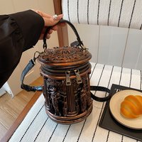 Unisex Vintage Roman Column Relief Cylindrical Handbag Antique Bronze Temple Architecture Bucket Bag Personalized Crossbody Bag