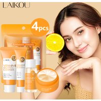 4pcs Vitamin C Skin Care Sets Face Cream Facial Cleanser Essence Spf 50+ VC Sunscreen Moisturizing Refresh Face Care travel Suit