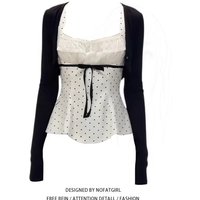 Spring New plus Size Women's Minimalist Style Knot Polka Dot Wrap Cardigan And Tank Top Set Elegant Fashionable