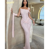 Customized Pink Beaded Pleats Prom Dresses Skinny Strapless Formal Evening Charming Floor-Length Vestidos De Fiesta