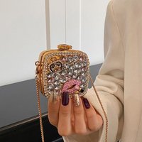 Vintage Gold/Silver Rhinestone Evening Bag Elegant Luxury Banquet Chain Bag Shinny Small Wallet Mini Lipstick Bag Girls