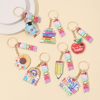 1Pcs New Wooden Graduation Season Pencil Rainbow Keychain English Letter Teacher Pendant Teacher's Day Gift