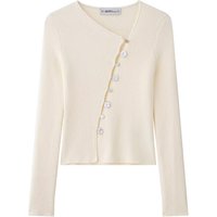 European American Style Spring Summer New Women Casual Fashion Versatile Long Sleeve Asymmetric Buckle Knitted Cardigan Top