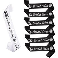 1/7Pcs Bachelorette Party Sash Set,Bridal Coven Sashes with Witch Hat and Jar Pattern for Bridal Witch Theme Halloween Party