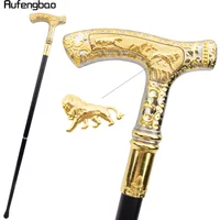 Golden White Lion Luxury Pattern Walking Stick Party Fashion Elegant Walking Stick Decorative Cospaly Cane Knob Crosier 89cm