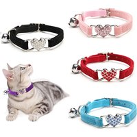 Heart Charm And Bell Cat Collar Safety Elastic Adjustable With Soft Velvet Material 8 Colors Pet Product Small Dog Collar