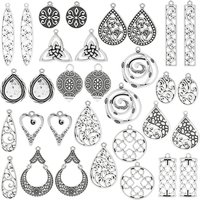 10pcs Vintage Antique Silver Color Hollow Geometric Charms Zinc Metal Earrings Pendants Accessories DIY Necklace Jewelry