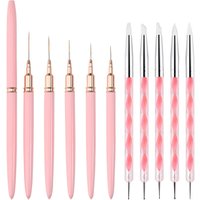 LINMANDA 10Pcs Nail Art Brush Set Nail Design Tools Double Ended Silicone Dotting and Lining Brush Suitable for Nail Salon Use