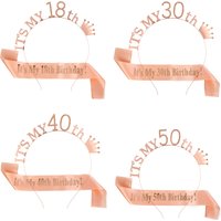 2Pcs/Set It Is My 13/16/18/21/30/40/50/60/70/80th Birthday Party Satin Sash Crown Tiara Headband Happy Birthday Party Decoration