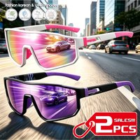 AliExpress NONE 2Pcs Men Oversized Cycling Glasses Bicycle Windproof Colorful Coating Sunglasses Outdoor Sports Motorcycle UV400 Shades