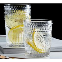 4pcs/2pcs/1pcs Nordic Style Sunflower Water Cup 300ml/350ml Retro Relief Glass Cup French Cold Drink Cups Transparent Juice Cup