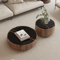 W5.19 Solid Wood Coffee Table Set for Home Living Room Small Apartment Rock Slab Round Coffee Table TV Simple Modern