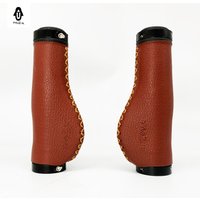 TAOZIK TG001 135 MM Vintage Alloy Clamps BG Ergonomics Brown Leather Handlebar Bicycle Grips