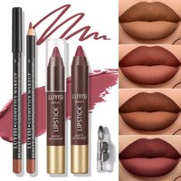 3pcs Lip Makeup Set:1pc Lipstick+1pc Lipliner+1pc Sharpener,Matte,Smooth Application And Defined Dairy Or Party Lip Look