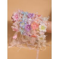 Dreamy Gradient Tulle Flower Pearl Headband Soft Style Lolita Headband for Photography Dates Fairy Atmosphere Tassel Hair Accessory