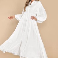 Spring Fall Cotton Maxi Shirt Dress Women A-line Big Swing Long Sleeves Single-breasted Loose Patchwork Long Dresses For Women's