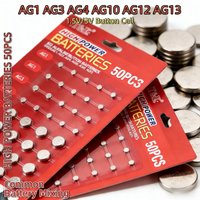 50PCS/Card AG1 AG3 AG4 AG5 AG12 AG13 LR44 SR44 Battery 1.5V Coin Cell for Toys Watch Remote Control Bulk Supply Button Batteries