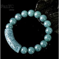 Echtes natürliches Jadeit Blue Water „Fu“ Charakter gebogenes Armband Ice-Type Jadeit Unisex Vintage Luxusarmband
