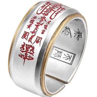 Unique The "Five Wealth Gods" Wealth Ring For Men Trendy Personality Thai Silver Cinnabar Spell Wide Rings Male Jewelry KOFSAC
