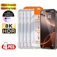 4Pcs Ultra HD Tempered Glass for IPhone 16 Plus 17 Promax 14 Plus 15 Promax 11 12 Mini 13 Promax XR XS X Dust Free Installation