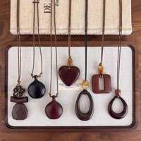 Vintage Irregular Hollow Wooden Heart Geometric Pendant Long Necklace Sweater Chain For Women Men Autumn Winter Charms Jewelry