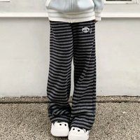 Harajuku Cartoon Embroidery Pants Women Kawaii Striped Loose Casual Korean Trouser Y2K Subculture Vintage Female Wide Leg Pants