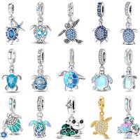 S925 Sterling Silver Blue Sea Turtle Dangle Charms Ocean Zircon Tortoise Beads Fit Original Bracelet Women DIY Jewelry Gift