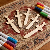 20Pcs Unfinished Wooden Swords for Natural Wood Craft Painting Blanks DIY Pirate Theme Birthday Party Classroom Craft