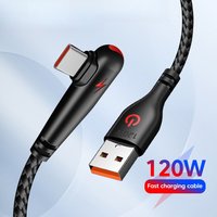 90 Degree Elbow 120W USB to Type C Fast Data Cable Mobile Phone Quick Charge Cord For Samsung Xiaomi Huawei Fast Charging Cable