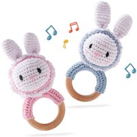 1Pc Baby Teether Wooden Crochet Rattle Toy BPA Free Baby Mobile Play Gym Wood Rodent Rabbit Rattle Newborn Educational Toy Gifts