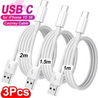 3/1Pcs USB C Mobile Phone Cable Fast Charging USB A To Type C Nylon Braided Cord for Apple Carplay iPhone 16 Pro 15 Pro Max Plus