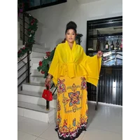 EGRM Pleated Fashion 2 Piece Set Women Belt Batwing Sleeves Tops Print A-line Folds Long Dresses Elegant Party New Sets 32R1388