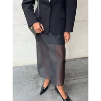 Tossy Summer Mesh See-Through Maxi Skirt Women High Waist Patchwork Slim Solid Y2k Clothes High Street Sexy Fashion Long Skirt