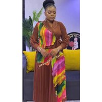 EGRM New Miyaki Pleated Printed Beaded Dress Women Lapel Long Sleeve Temperament Large Size Stretch European Long Dresses 6R8081